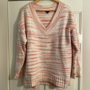 Talbots V-Neck Sweater - Pink and Cream Stripes